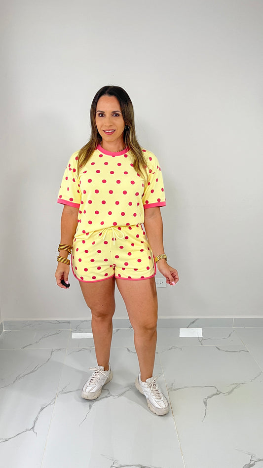 Yellow/Pink Polka Dots Set