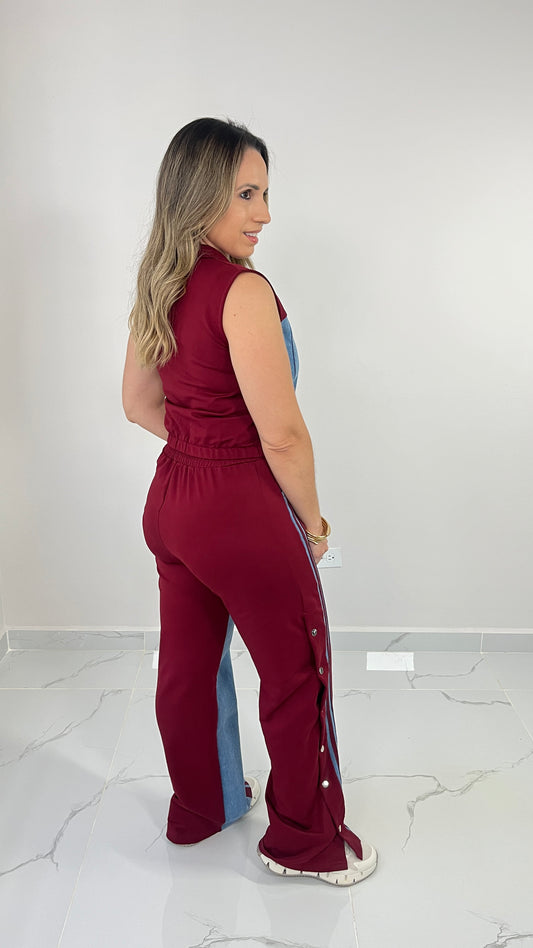 Burgundy Contrast Denim Set