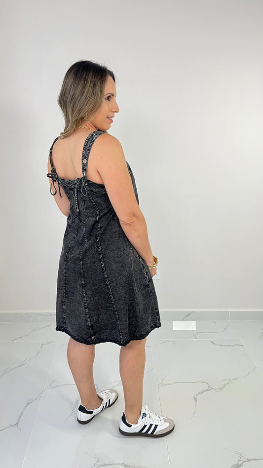 Washed Denim Dress (Charcoal Grey)