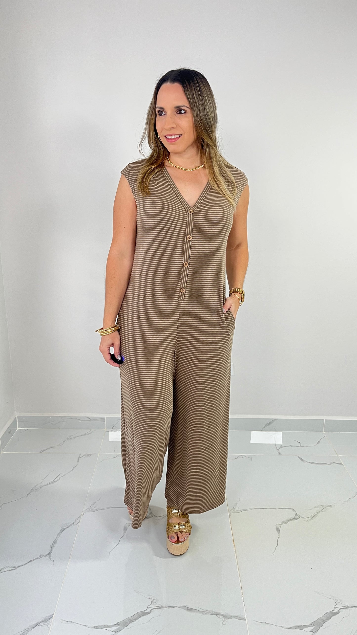 Mocha Buttons Jumpsuit