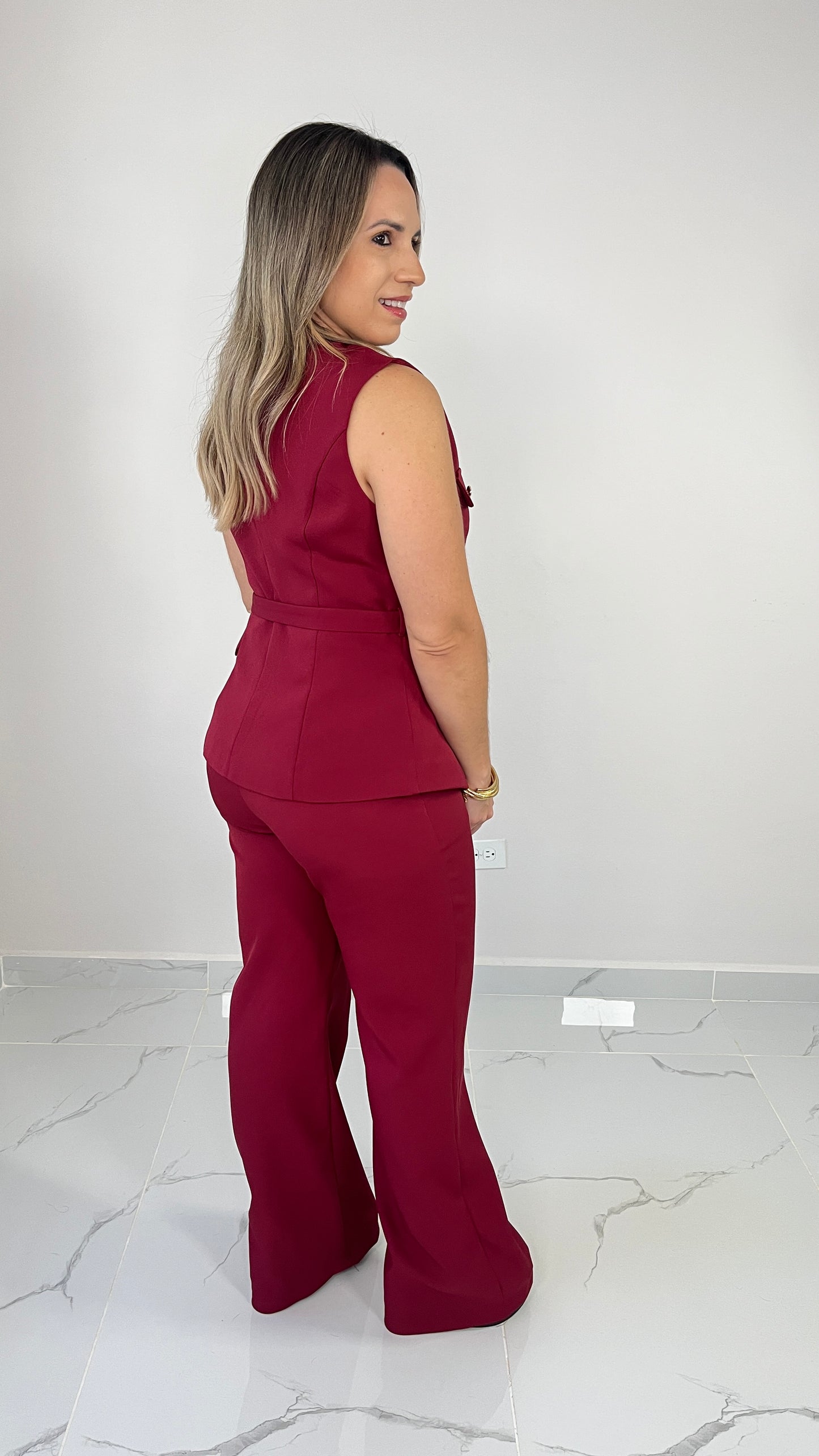Belt Vest and Pant Set (Wine)