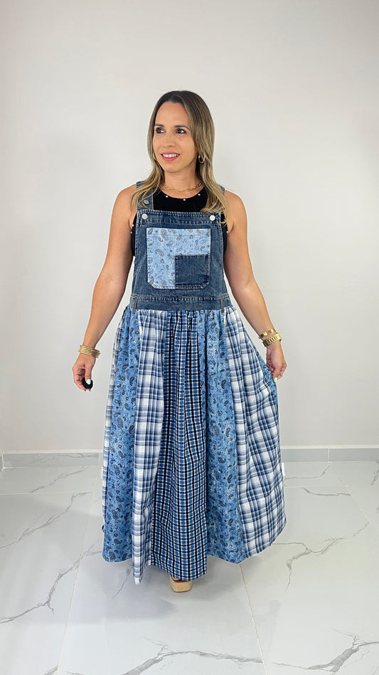 Contrast Denim Overall Dress