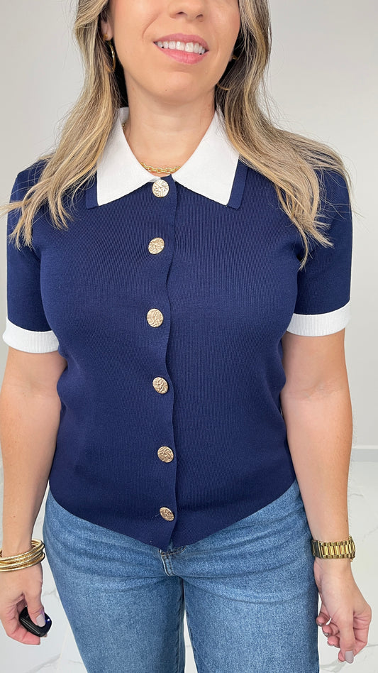 Blue Polo Top