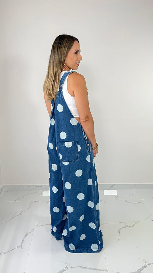 Polka Dots Denim Overall ( oversized)
