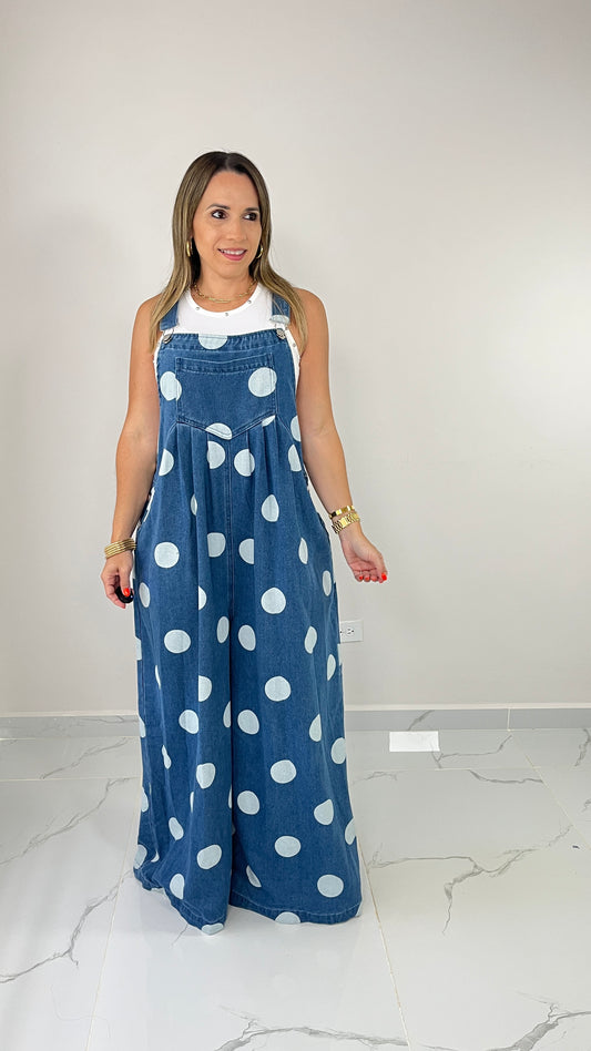 Polka Dots Denim Overall ( oversized)