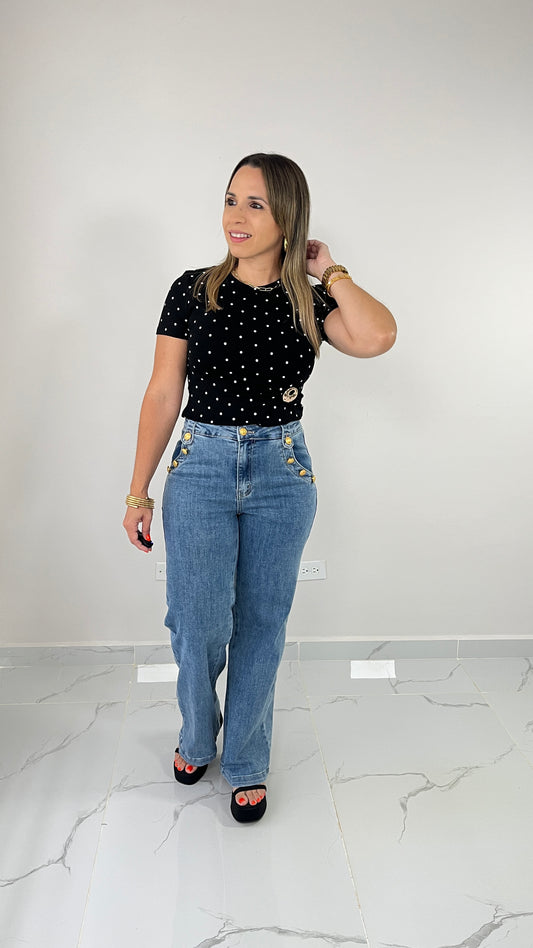 Stretch Buttons Denim Pant