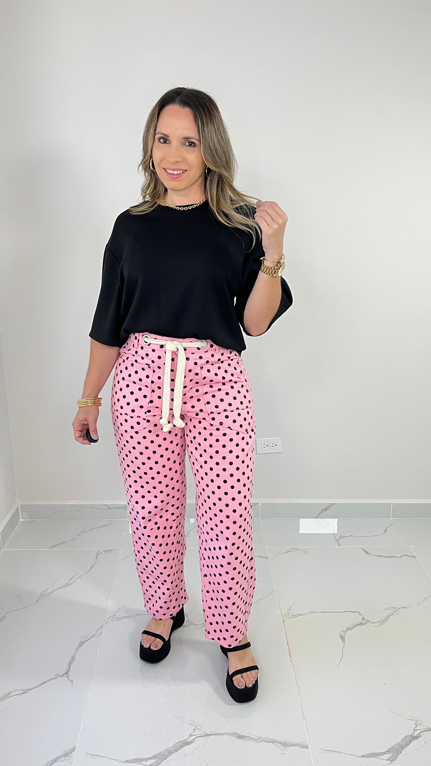 Polka Dots Pink Denim Pant