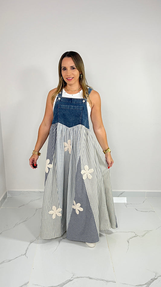 Contrast Denim Overall Dress