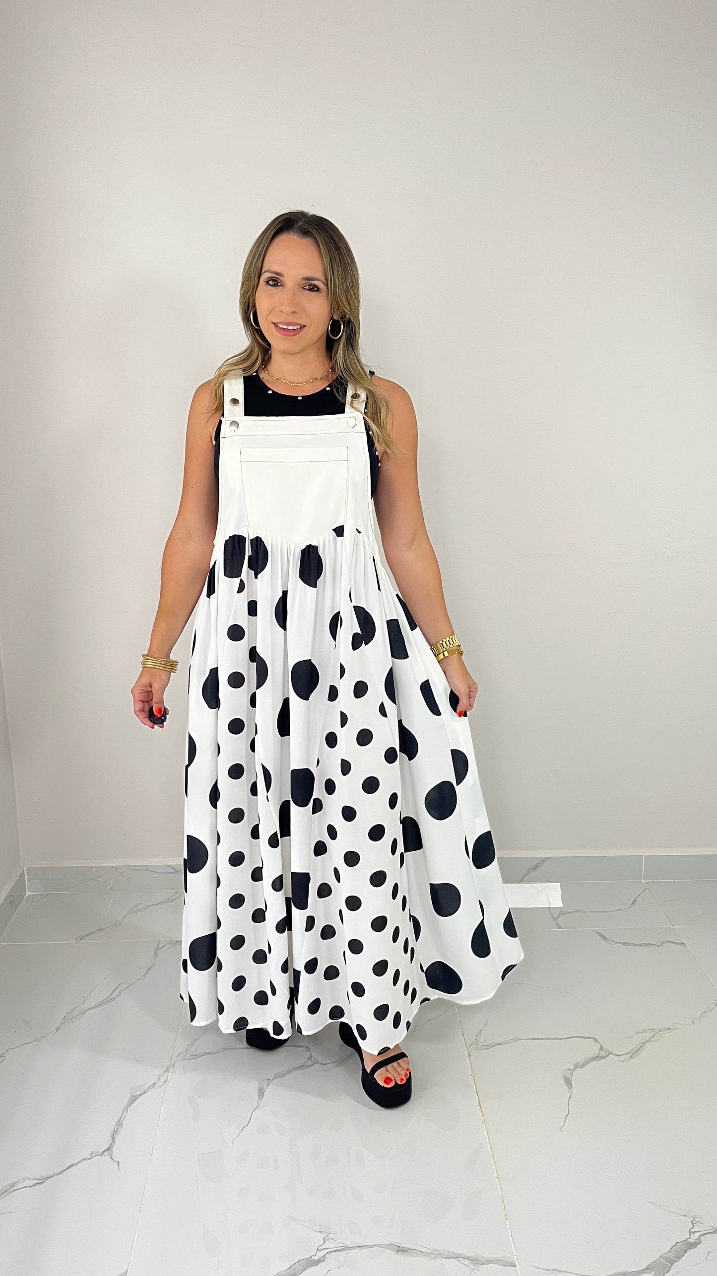 Contrast Denim Overall Dress ( white)