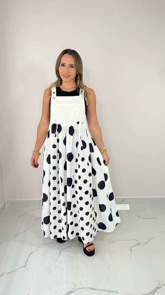 Contrast Denim Overall Dress ( white)