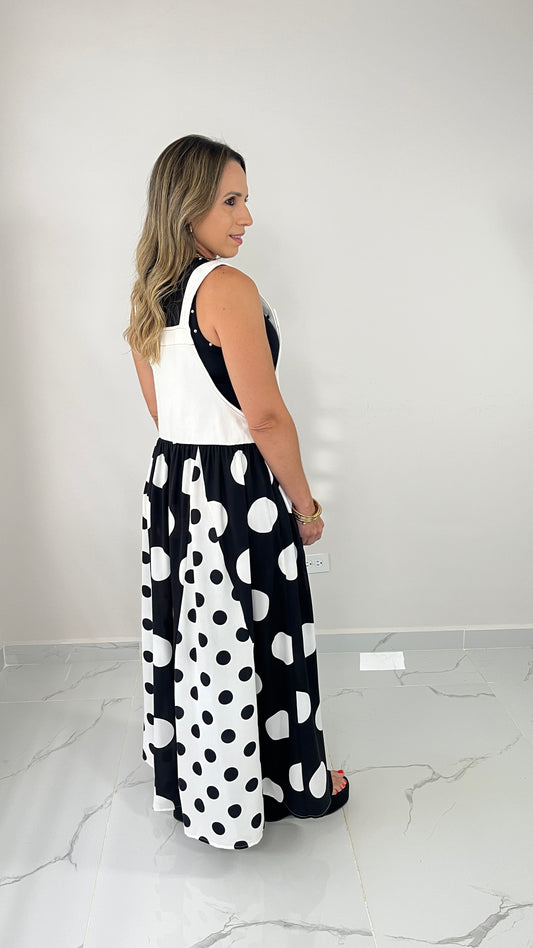 Contrast Denim Overall Dress ( black)