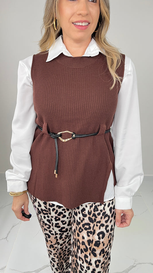 Brown Top with Belt