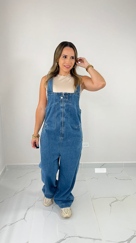 Zip Front Denim Overall