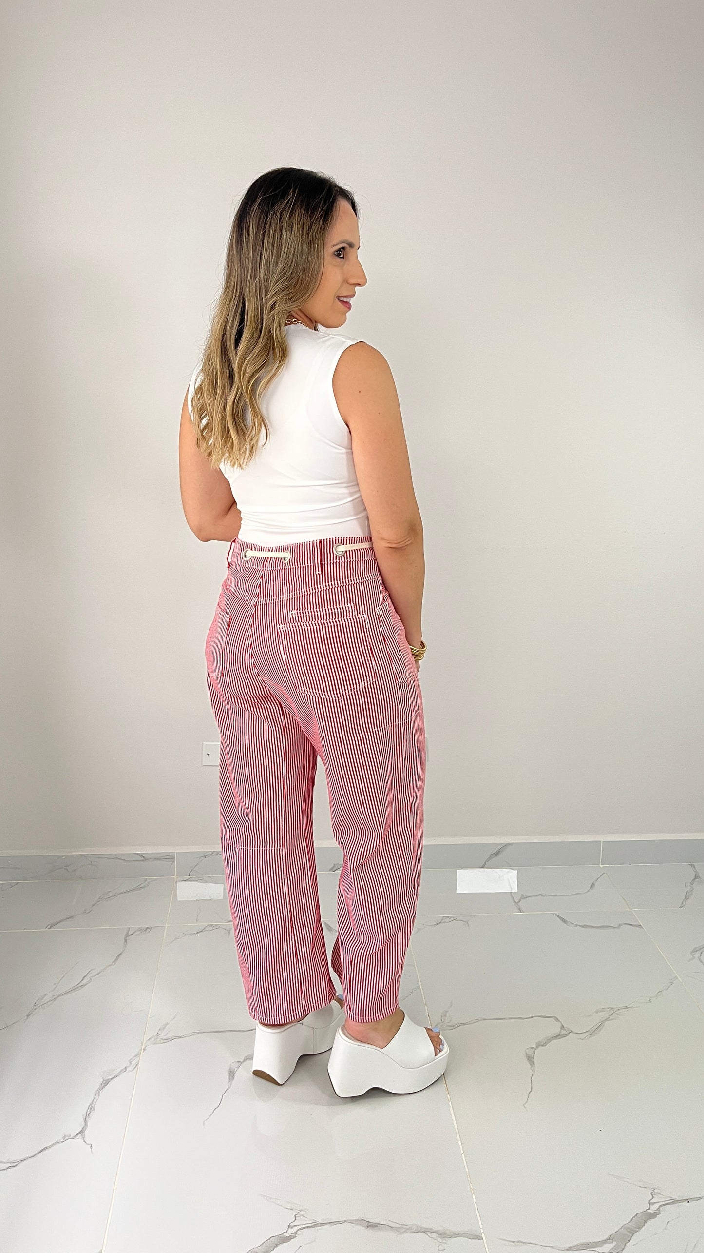 Stripe Denim Barrel Pant
