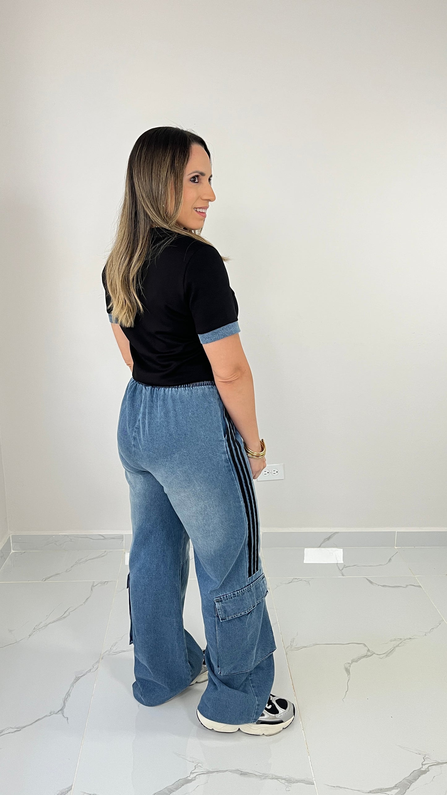 Contrast Denim Black Set
