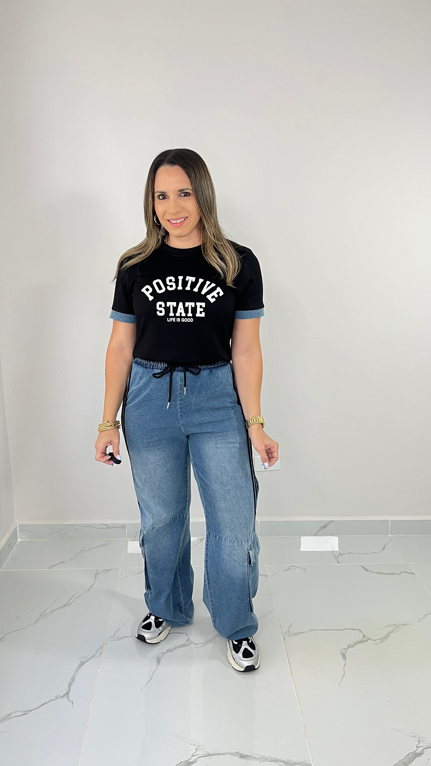 Contrast Denim Black Set