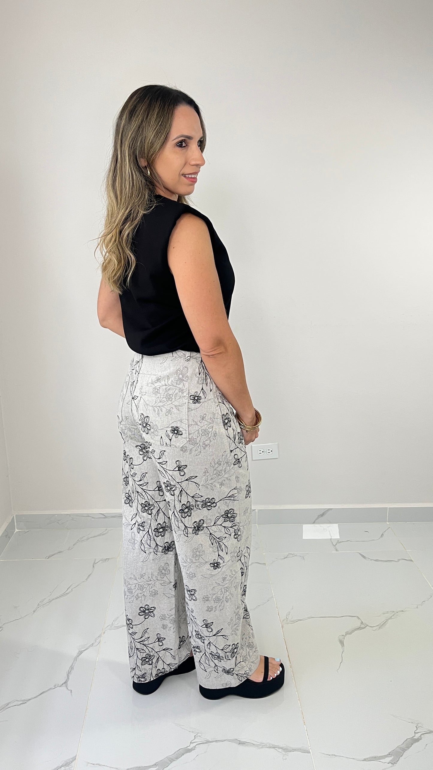 Denim Floral Barrel Pant