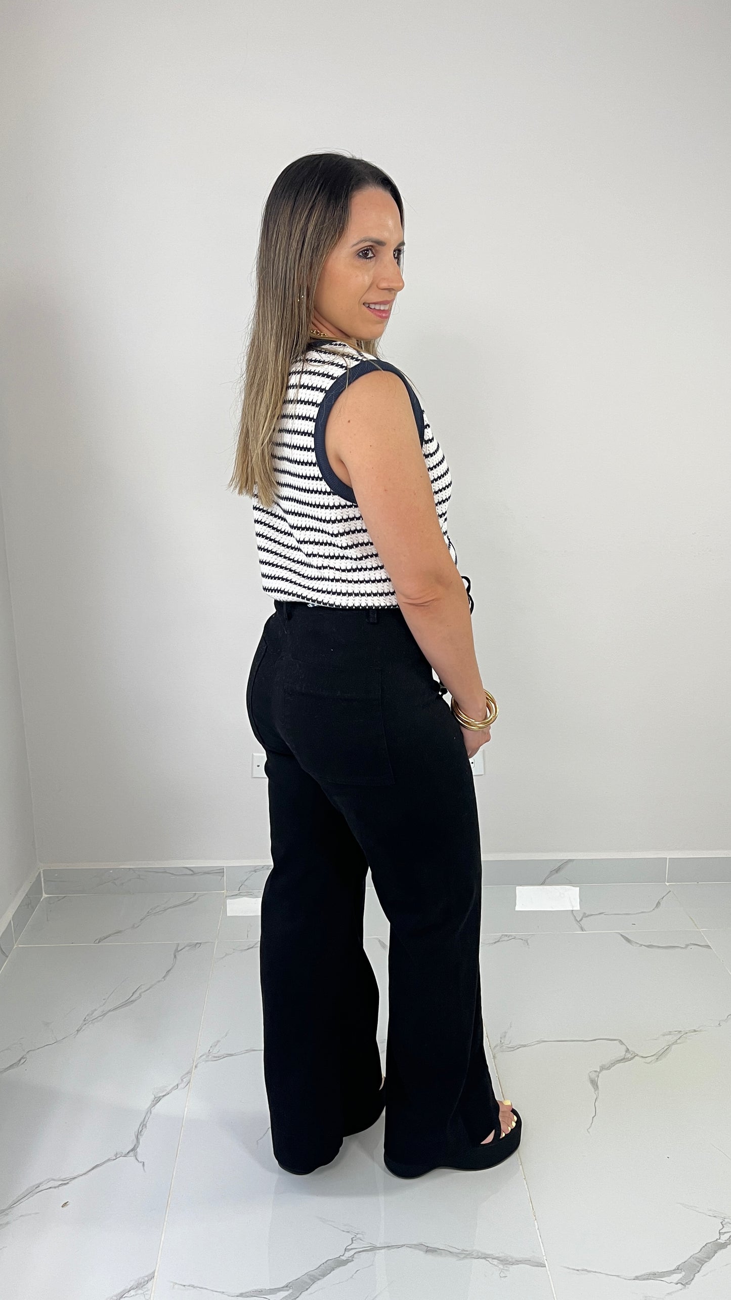 Knit Navy Button Top