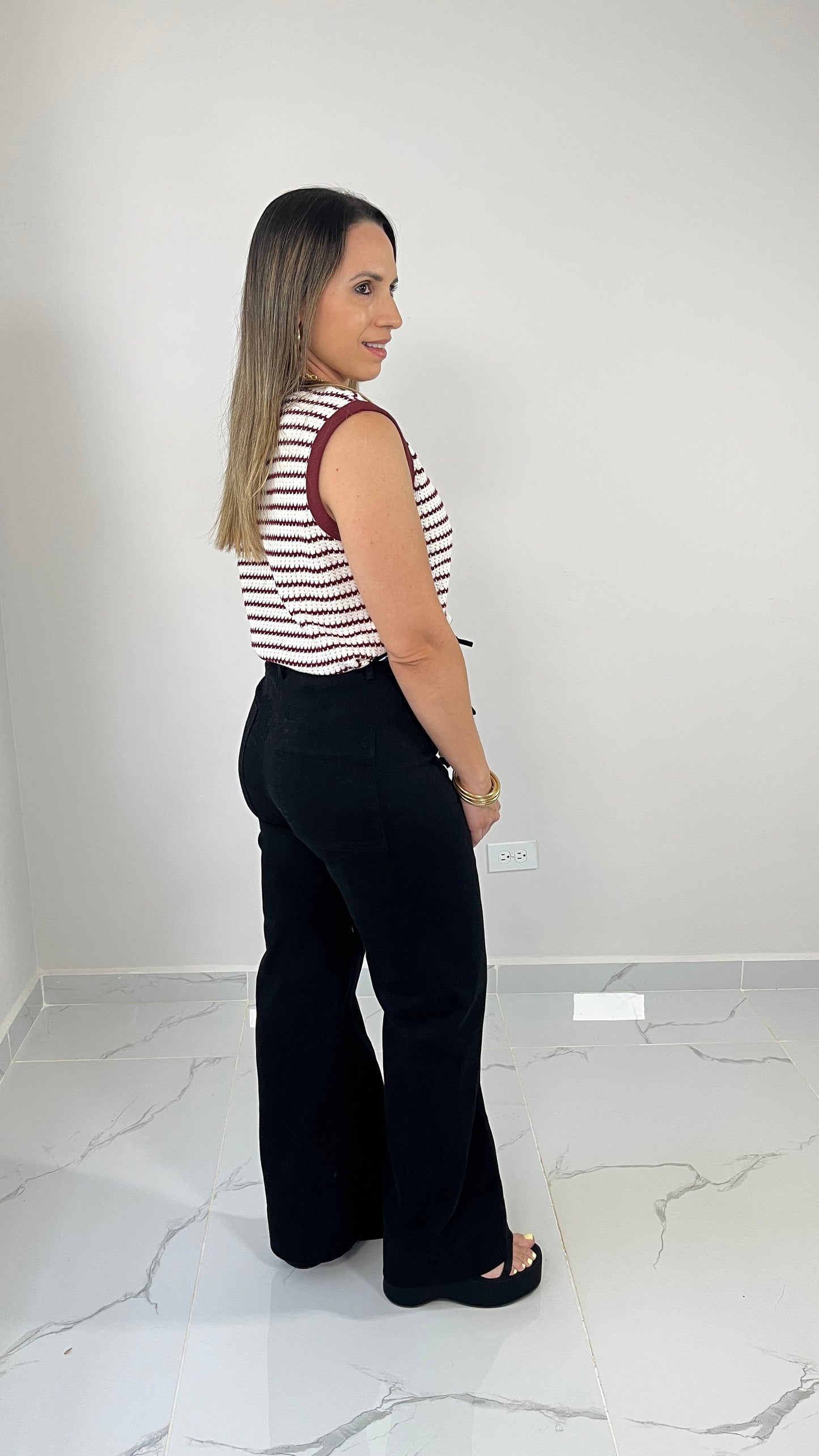 Knit Wine Button Top